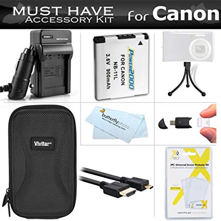 Must Have Accessory Kit For Canon PowerShot ELPH 340 HS, ELPH 360 HS Digital Camera Includes Extended Replacement (900maH) NB-11L Battery   Ac/Dc Charger   Micro HDMI Cable   Case   Mini Tripod   More