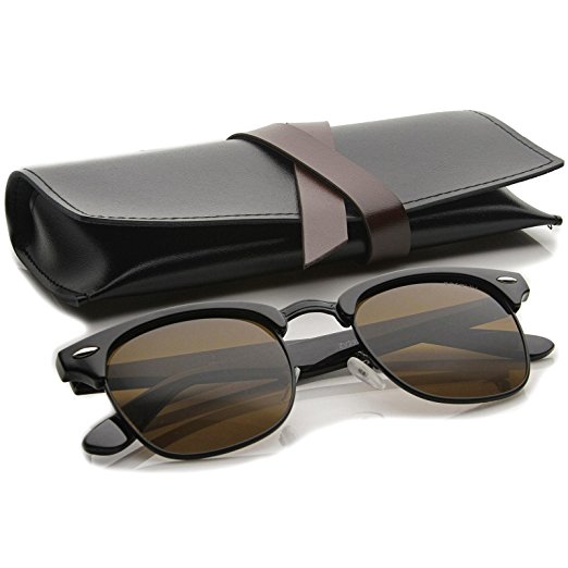 zeroUV - Premium Half Frame Horn Rimmed Sunglasses with Metal Rivets