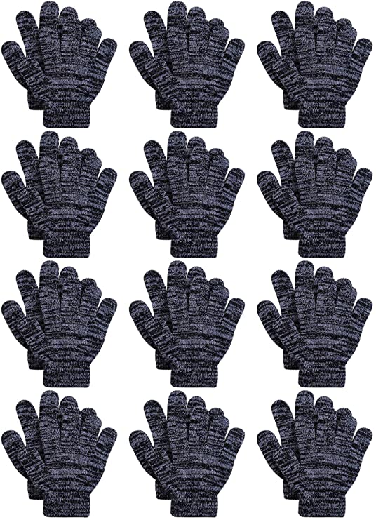 Cooraby 12 Pairs Kids Warm Magic Gloves Teens Winter Stretchy Knit Gloves Boys Girls Knit Gloves