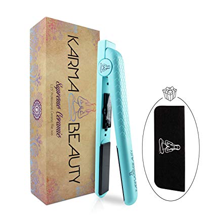 Ceramic Hair Straightener | 1.25’’ Flat Iron | 450° F High Heat | Create Straight & Curly | Dual Voltage | Adjustable Temperature | Incl Travel Case | For All Hair Types | Karma Beauty |(Turquoise)
