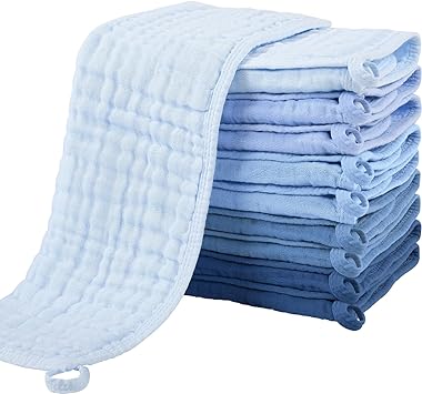 Yoofoss Muslin Burp Cloths for Baby 10 Pack 100% Cotton Baby Washcloths for Boys Girls Large 20''X10'' Super Soft and Absorbent Gradient Blue
