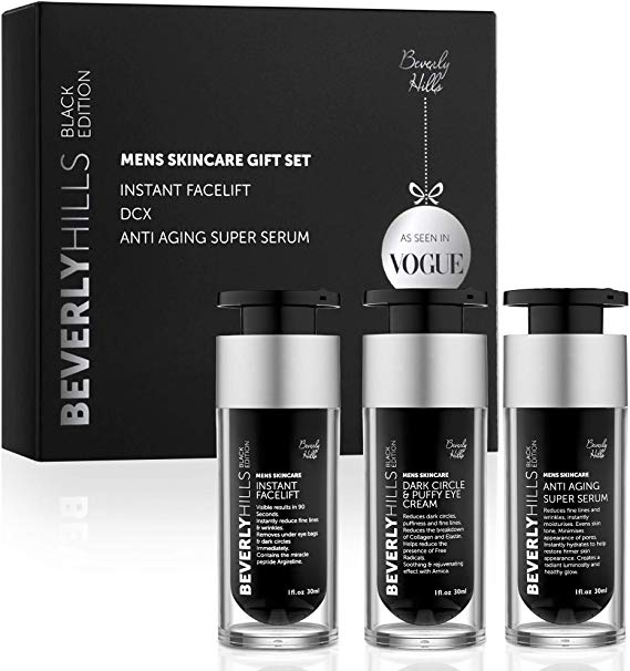 Beverly Hills Anti Ageing Men Skin Care Set, Kit Includes 3 Anti Ageing Products, Instant Facelift, Dark Circle & Puffy Eye Cream, and Anti Ageing Face Super Serum (30ml each)