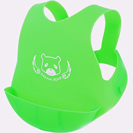 DREAM BEAR® Soft Wearable Baby Bib, Food-grade Silicone,Green/Pink (Green)