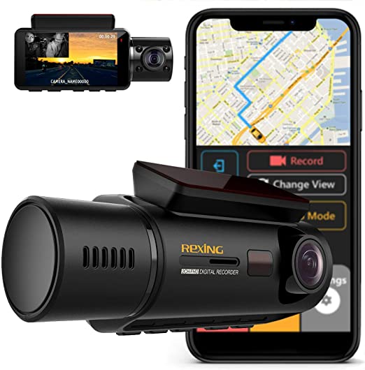 REXING V3 Dual Camera Front and Inside Cabin Infrared Night Vision Full HD 1080p WiFi Car Taxi Dash Cam with Built-in GPS, Supercapacitor, 2.7" LCD Screen, Parking Monitor, Mobile App