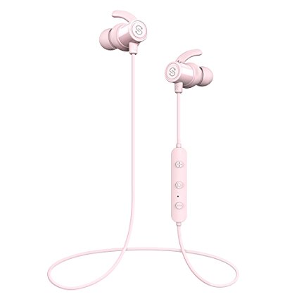 SoundPEATS Magnetic Wireless Earbuds Bluetooth Headphones Sport In-Ear IPX 6 Sweatproof Earphones with Mic (Super sound quality Bluetooth 4.1, aptx, 8 Hours Play Time, Secure Fit Design) (Pink)