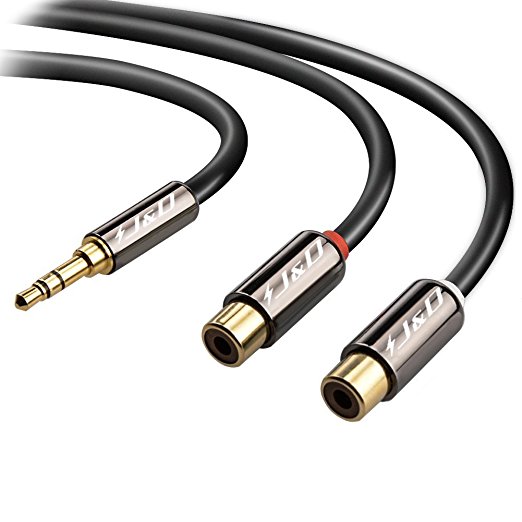 J&D Gold-Plated 3.5mm Male to 2 RCA Female Stereo Audio Adapter Extension Cable - 20 Feet