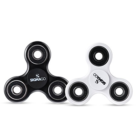 SigmaGo 2 Pack Fidget Spinner with Premium Ball Bearings-Durable Well-Engineered Finger Spinner Tri-spinner Fidget Toy for Stress and Anxiety Relief - Perfect Gift for Your Kids (White and Black)