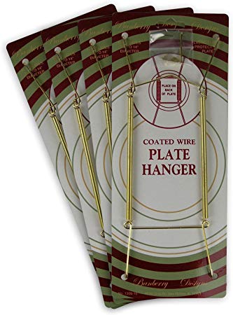 BANBERRY DESIGNS Brass Vinyl Coated Plate Hanger 10 to 14 Inch Pack of 4 Hangers - Plate Hangers for the Wall