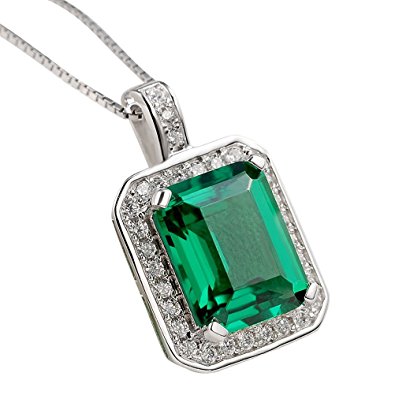 Newshe Jewellery 3.1CT Green Created Emerald Sapphire 925 Solid Sterling Silver Pendant Necklace 18" Chain