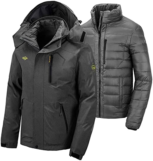 Wantdo Men's 3 in 1 Down Jacket Mountain Waterproof Ski Jacket Warm Winter Rain Coat