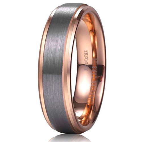 King Will Unisex 6mm 18k Rose Gold Plated Tungsten Carbide Ring Two Tone Wedding Band Size4-15