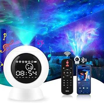 LitEnergy Alarm Clock Star Projector for Kids Bedroom, Bluetooth Speaker and White Noise Galaxy Lamp, Starry Night Light with Timer and Remote Control for Room Decor, Home Theater, Ceiling