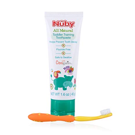 Nuby All Natural Toddler Toothpaste with Citroganix with Toothbrush (Orange/Yellow)