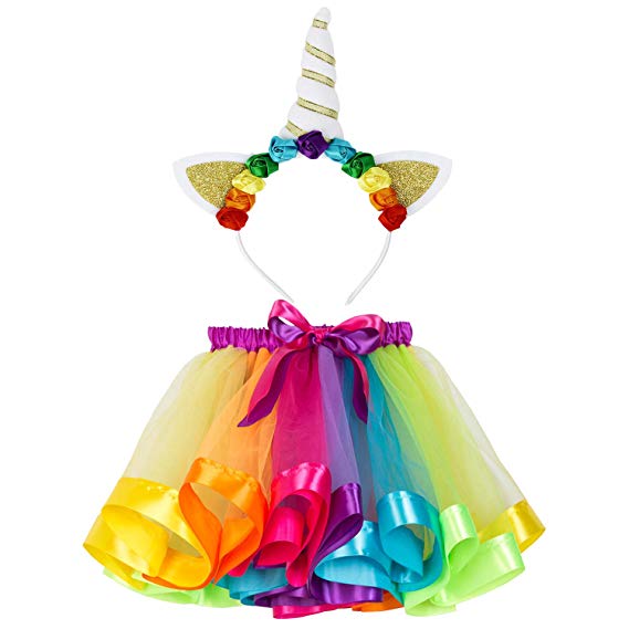Rainbow Tutu Skirt with Unicorn Horn Headband for Girls Unicorn Party Favors