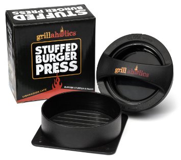 Grillaholics Stuffed Burger Press and Recipe eBook - Lifetime Guarantee - Best Hamburger Patty Maker in BBQ Grill Accessories - Premium Quality Grilling Tools for Your Home Kitchen