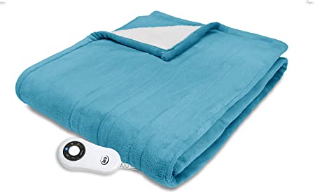 Serta | Super Soft Reversible Microplush/Sherpa Heated Electric Throw Blanket (Bay Blue)