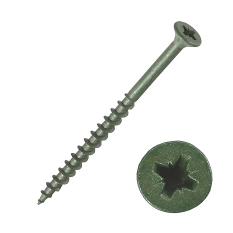4.0 X 40mm Decking Screws Green Organic Coated Countersunk Pozi [8 x 1.1/2"] CE Approved & Corrosion Resistant