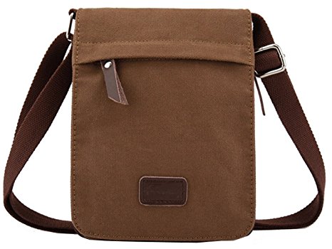 Berchirly Small Vintage Canvas Leather Messenger Cross body bag Pack Organizer