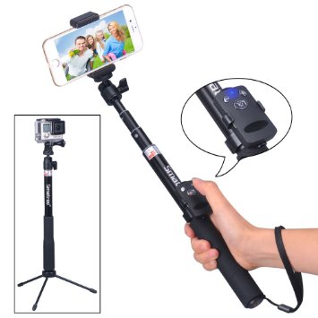 Smatree SmaPole Q4 Bluetooth Selfie Stick  Folding 3 Legs Support Stand for Cell Phones & GoPro Cameras & 1/4" Threaded Hole Compact Cameras, With Bluetooth Remote Shutter for Smartphones