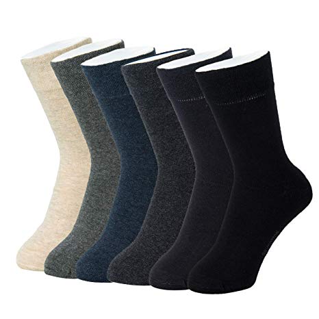Feetalk 98% Cotton Classic Lightweight Casual Solid Dress Crew Socks for Business 6 Pack
