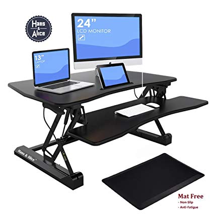 36" Adjustable Height Standing Office Desk with Anti-fatigue Mat | Stand Up Computer Workstation with Keyboard Tray and Free Standing Pad (Table1)