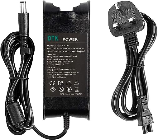 DTK 19.5V 3.34A 65w Laptop Charger for Dell Notebook Computer PC Power Cord Supply Lead AC Adapter Inspiron Latitude Precision Studio Vostro, Connector: 7.4 x 5.0mm