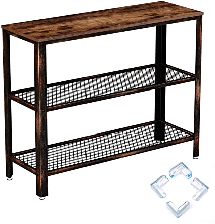 Rolanstar Console Table, Rustic Sofa Table with 2 Mesh Shelves, Entryway Table with Retro Metal Frame, for Entryway Living Room, ST001-B