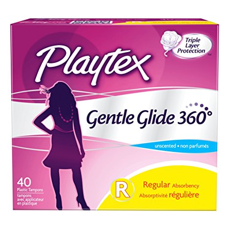 Playtex Gentle Glide Tampons with Triple Layer Protection, Regular , Unscented - 40 Count