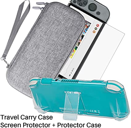 EZColoris Travel Carrying Case for Nintendo Switch Lite Cases with Tempered Glass Screen Protector - Portable Protective Hard Shell Bag for Switch with 8 Game Card Pouch