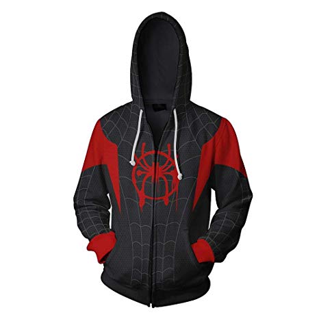 Gurbanton Spiderman Into The Spider Verse Hoodie Miles Morales Costume Sweatshirt for Halloween Holiday Black-red