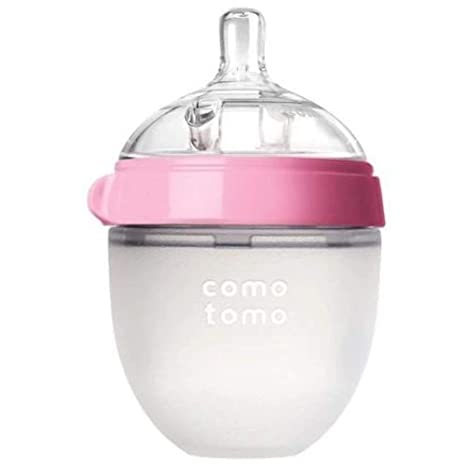 Comotomo Natural Feel Set - Single Pack Pink 5 oz Baby Bottle, Plus Extra Pack Medium Flow Nipples