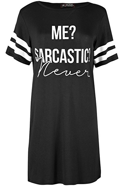 Oops Outlet Women's Me Sarcastic Never PJ Shirt Top Baggy Tunic Night Dresses