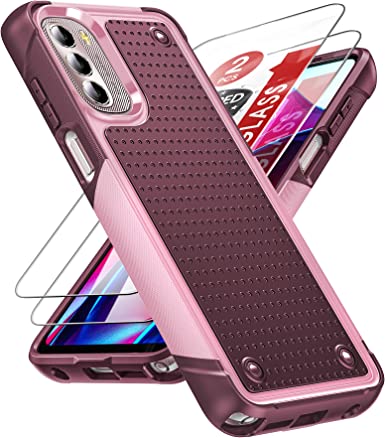 LeYi for Moto G Stylus 2022 Phone Case 4G (Not Fit 5G), Moto G Stylus Case with Screen Protectors, Dual Layer Hard PC Back & Soft Bumper Resilient Shock Absorb Motorola G Stylus 2022 Case, Red Pink