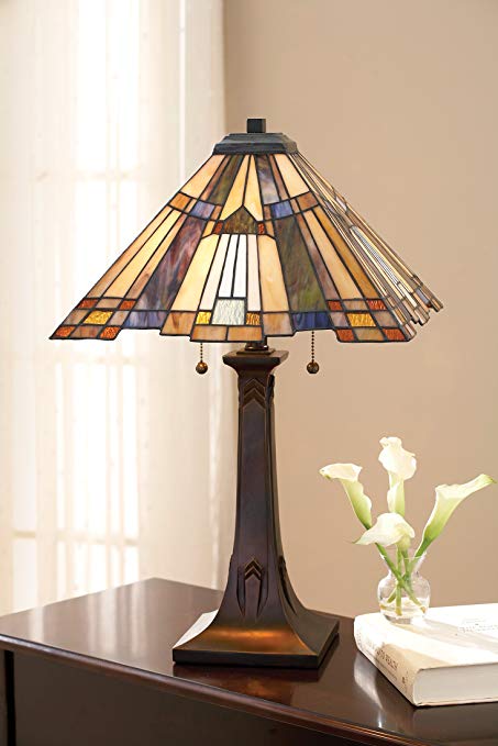 Quoizel TFT16191A1VA Inglenook Tiffany Table Lamp, 2-Light, 150 Watts, Valiant Bronze (25" H x 16" W)