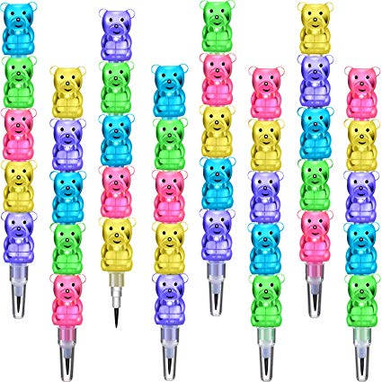 30 Pieces Stackable Pencils Plastic Bear Pencils 5 in 1 Stacking Colored Pencils Party Favors for Birthday Party Supplies