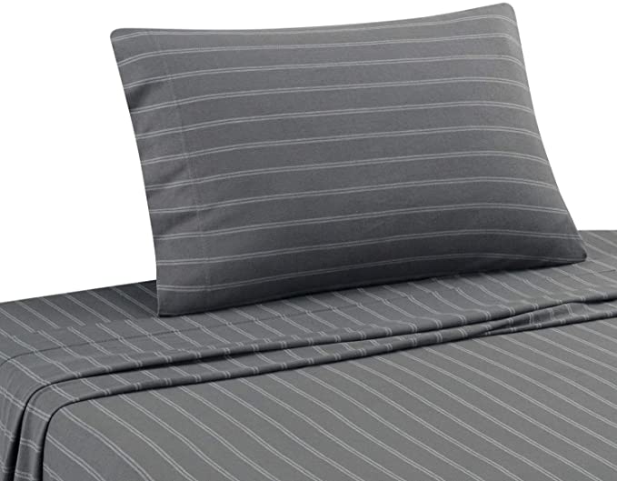 DELANNA Jersey Knit Sheet Set Soft Breathable T-Shirt Weave (Grey Stripe, Twin XL)