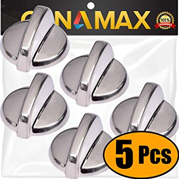 UPGRADED WB03T10325 Range Surface Burner Knob ALL METAL Premium Replacement Part by Canamax - Compatible with GE Cooktop/Stove/Oven Models - Replaces AP5690210, PS3510510, 2691864 - PACK OF 5