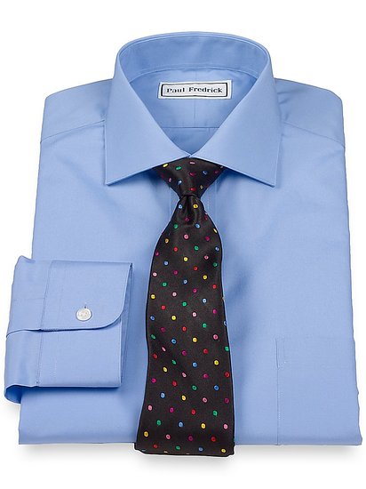Paul Fredrick Men's 2-Ply Cotton Cutaway Collar Button Cuff Trim Fit Dress Shirt