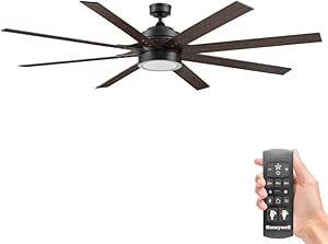 Honeywell Ceiling Fans Xerxes, 70 Inch Modern Indoor Outdoor Ceiling Fan with Lights and Remote Control, Color Changing LED, 8 Dual Finish Blades, Reversible Motor - 51905-01 (Black)