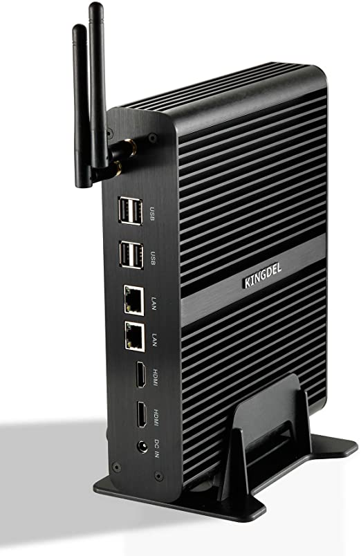 Kingdel Fanless Mini Desktop Computer with Intel i7 4th Generation CPU, 8GB RAM, 1TB HDD, 2xHD Ports, 2xLAN, Wi-Fi, All Metal Body, Windows 10 Pro