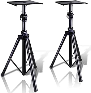 Pyle, Dual Studio Monitor, 2 Speaker Stand Mount Kit, Heavy Duty Tripod Pair, Adjustable Height Speaker Stands - 85 to 135 cm, Metal Platform Base - Easy Mobility Safety PIN for Structural Stability