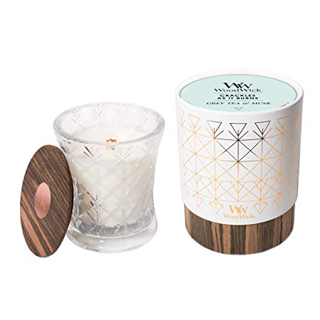 Woodwick Aura, Grey Tea-Musk Candle