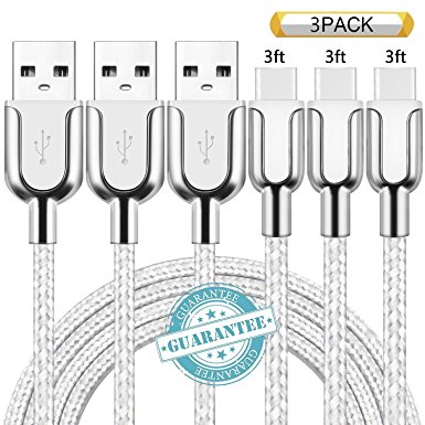 DANTENG USB Type C Cable, 3Pack 3FT USB C Cable Nylon Braided Cord Fast Charger for Samsung Galaxy S8/S8 Plus, Macbook, LG G6 V20 G5,Google Pixel, Nexus 6P 5X, Nintendo Switch (SilverGrey)