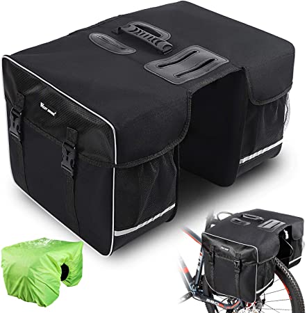 West Biking Bicycle Water Repellent Double Pannier Bag, 30L Large Capacity Durable Rear Seat Trunk Bag with Strap, Multi-function Commuter Luggage Carrier Cycling Pouch with Rainproof Cover