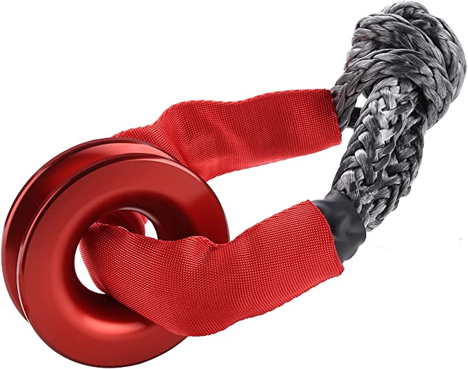 Leadrise Towing Winch Snatch Recovery Ring 45,000lbs with 35,000lbs Breaking Strength Soft Shackle 2/5" X 20 Inch for ATV UTV SUV Truck Recovery (Red Recovery Ring,Black Shackle)