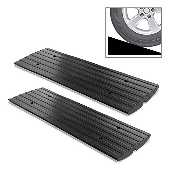 Car Vehicle Curbside Driveway Ramp - 4ft Heavy Duty Rubber Threshold Bridge Tracks Curb Ramps, 2 Pieces (for Car, Truck, Scooter, Bike, Motorcycle, Wheelchair Mobility) - Pyle PCRBDR21