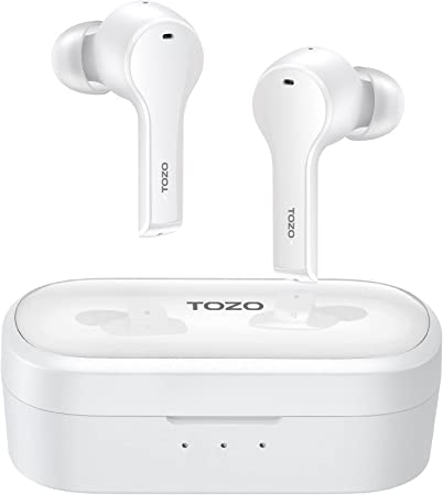 TOZO T9 True Wireless Earbuds Environmental Noise Cancellation 4 Mic Call Noise Cancelling Headphones and Deep Bass with Light Weight Wireless Charging Case IPX7 Waterproof Built-in Mic Headset White