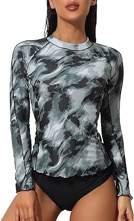 ATTRACO Rash Guard for Women Long Sleeve Printed Swim Shirts Rashguard UPF 50