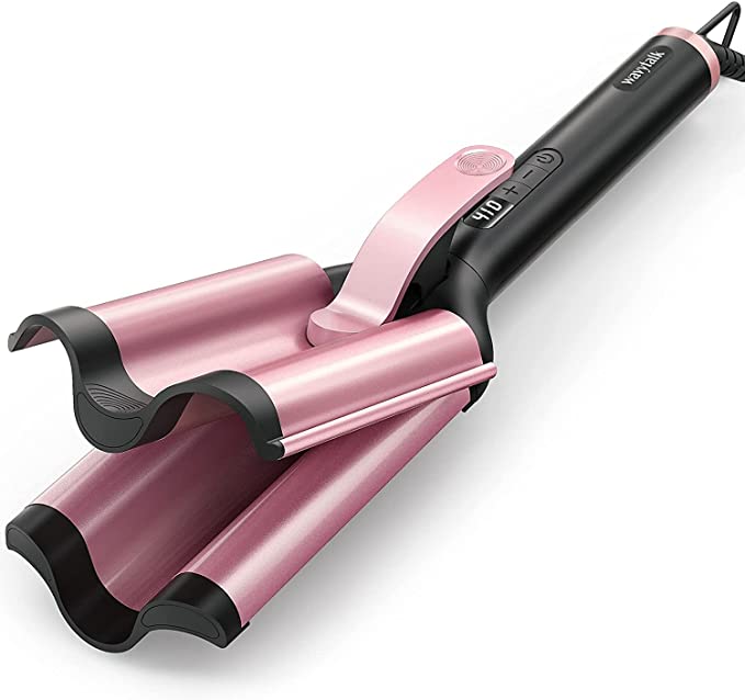 Wavytalk Hair Waver Curling Iron, Triple Barrel Curling Iron Hair Crimper for Women, 3 cm Deep Waver with Special One-Piece Plates Design, Rose Gold