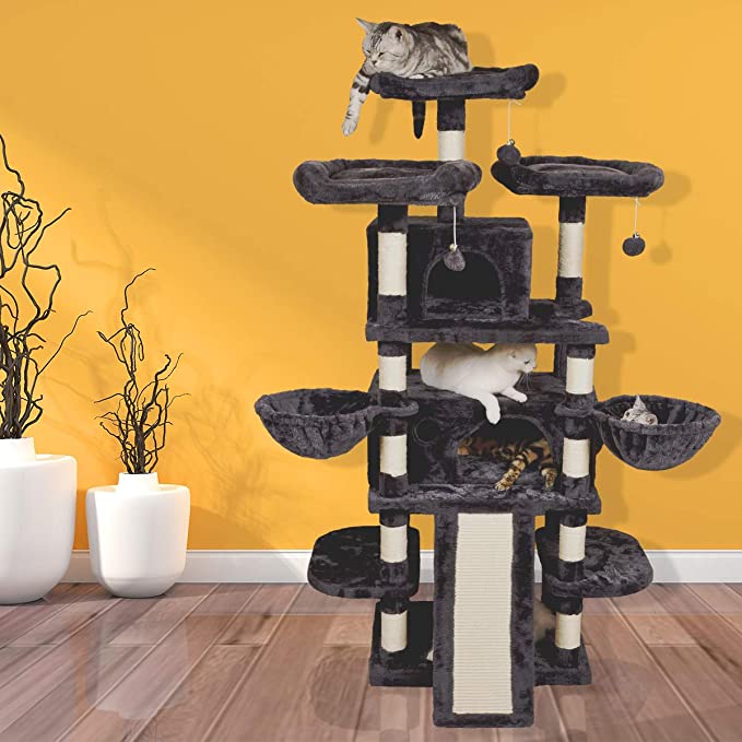 Allewie 68 Inches Large Multi-Level Cat Tree Condo with Sisal Scratching Posts, Perches, Houses, Hammock and Baskets, Cat Tower Furniture Kitty Activity Center Kitten Play House